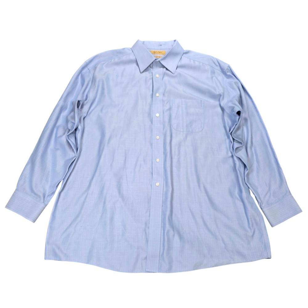 VTG Roundtree & Yorke Gold Label Herringbone Shirt Men's Size 17.5 Blue Non-Iron